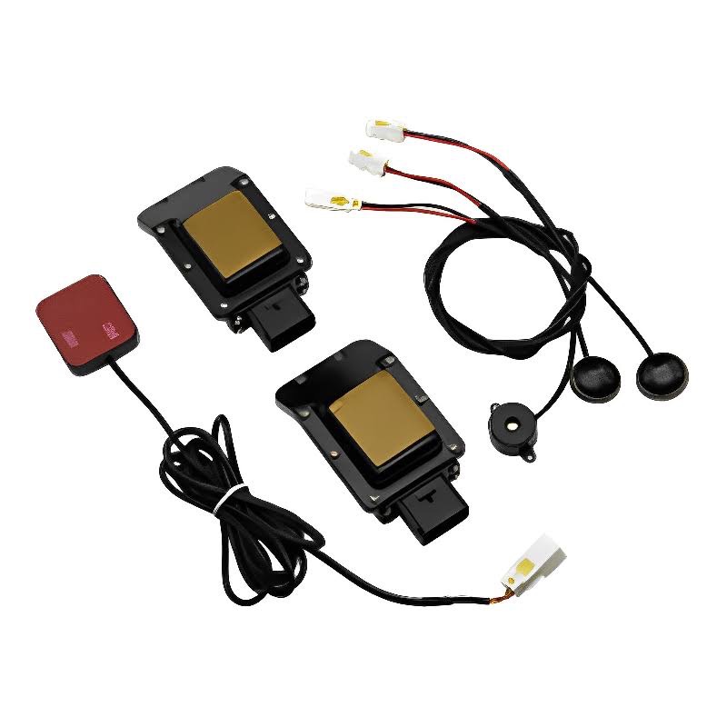 iDatalink ADVBSD30 blind spot detection kit — radar modules, LED indicators, and wiring harness